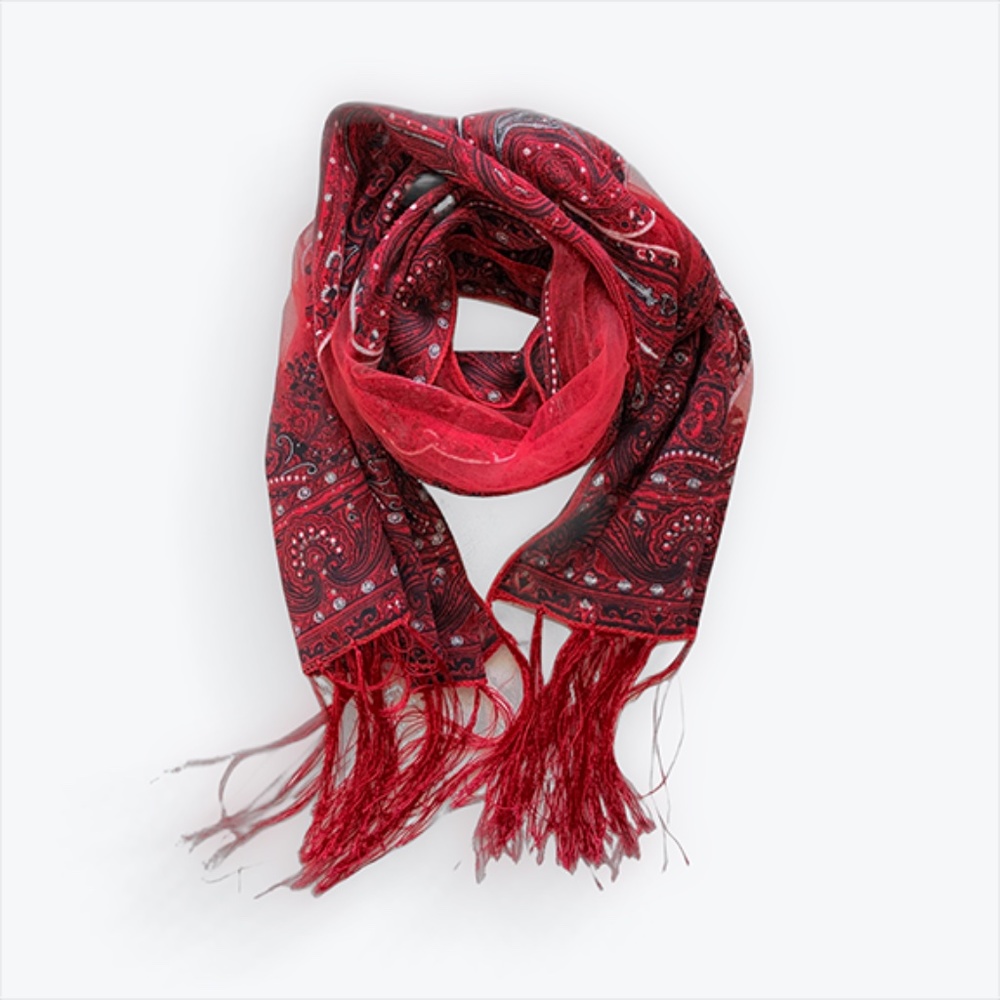 Sheer Red Fringed Scarf | 55" long